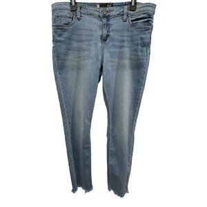 Raw Hem Skinny Jeans — Distressed Light Wash — KUT Mia Toothpick — 16